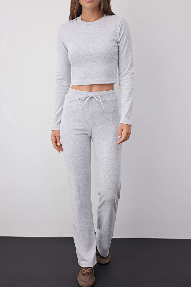 Wardrobe Essentials –Gri Melanj Slim/Vücuda Oturan Örme Alt-Üst Takım | TWOAW26AU00008 - 3