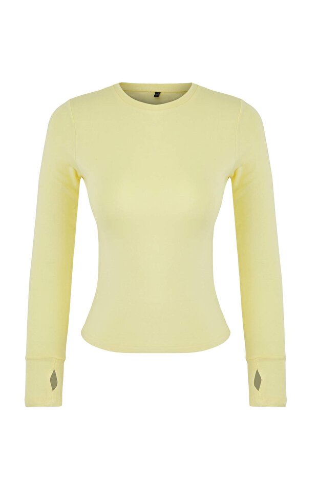 Sarı Viskon/Yumuşak Kumaşlı Parmak Geçme Detaylı Esnek Örme Bluz TWOAW25BZ00014 - 6