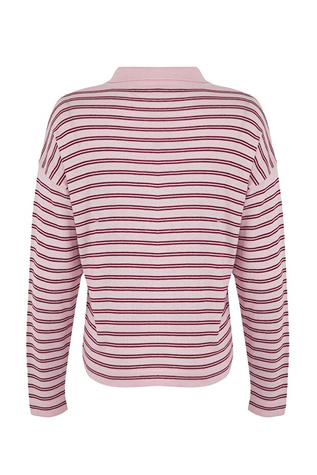 Wardrobe Essentials Pembe Premium İplik/Özel İplikli Geniş Kalıp Çizgili Triko Kazak TWOAW26KZ00195 - 6
