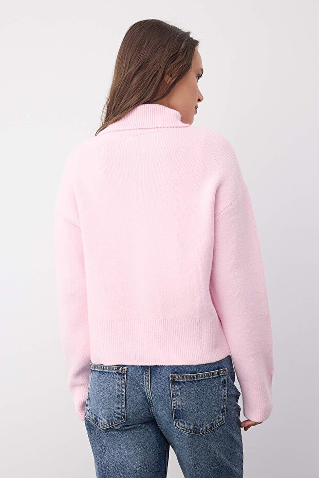 Wardrobe Essentials Pembe Yumuşak Dokulu Geniş Kalıp Fermuarlı Triko Hırka | TWOAW26HI00092 - 4