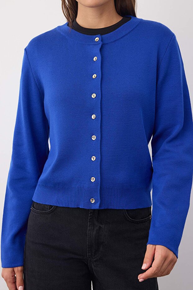 Wardrobe Essentials Saks Düğme Detaylı Pamuklu Basic Triko Hırka | TWOAW26HI00001 - 3