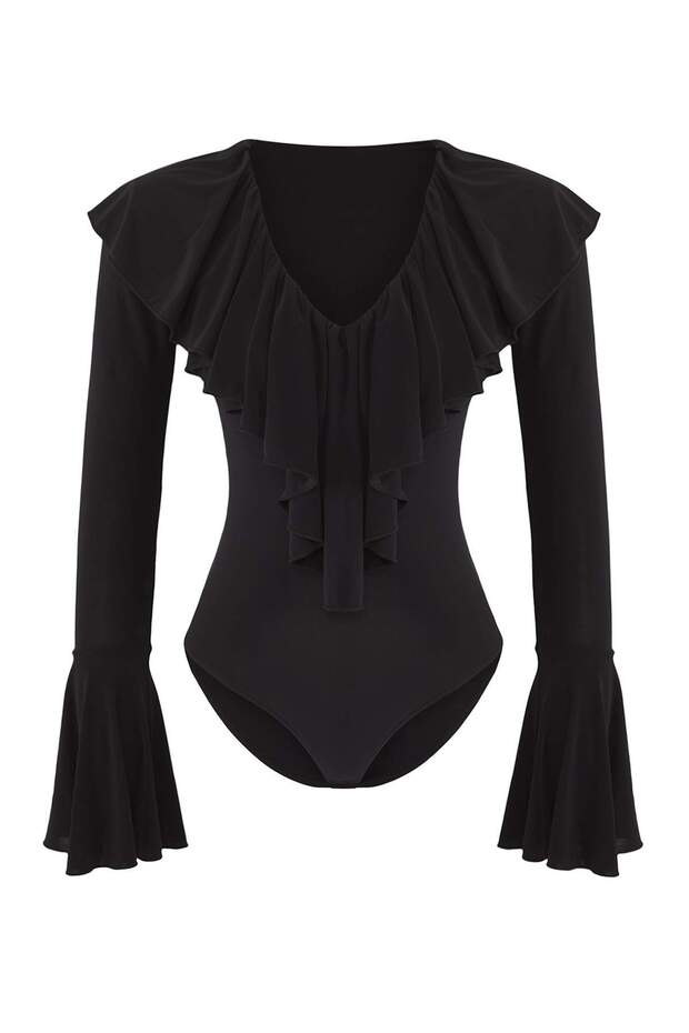 Siyah Düz V Yaka Uzun Örme Sandy Body TPRAW26BD00020 - 1