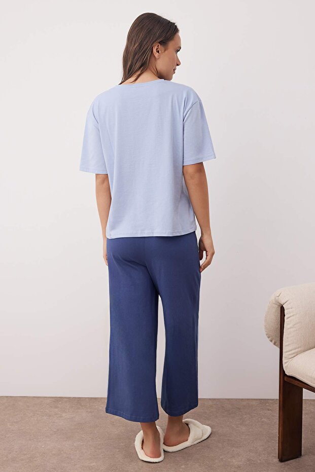 Mavi %100 Pamuklu Kapri Örme Pijama Takımı THMAW26PT00124 - 4