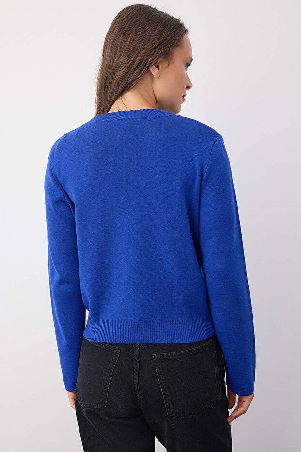 Wardrobe Essentials Saks Düğme Detaylı Pamuklu Basic Triko Hırka | TWOAW26HI00001 - 4