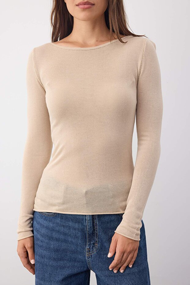 Garderoben-Essentials Beiger Basic Feinstrickpullover | TWOAW26KZ00112 - 3
