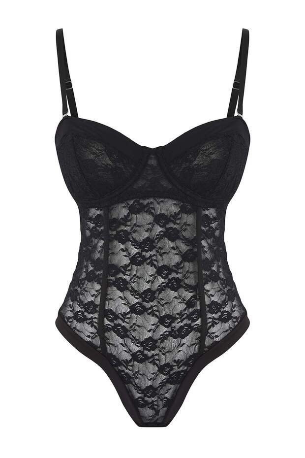 Siyah Dantel Pencere/Cut Out Detaylı Örme Body THMAW26BD00002 - 5