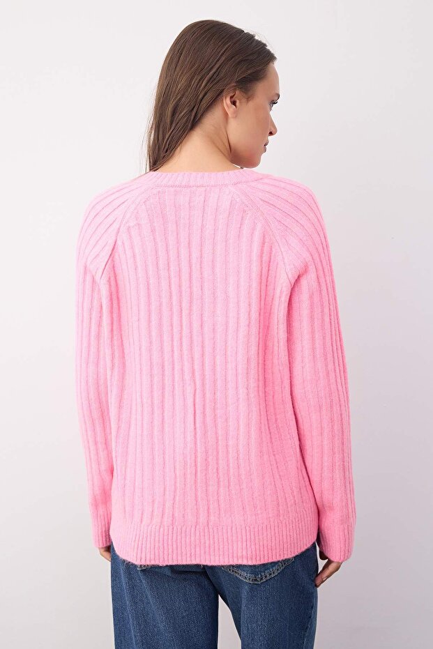Wardrobe Essentials Pembe Yumuşak Dokulu Fitilli Triko Kazak TWOAW26KZ00078 - 4