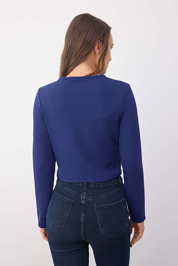 Wardrobe Essentials –Lacivert Düğme ve Cep Detaylı Örme Ceket | TWOAW26CE00000 - 4