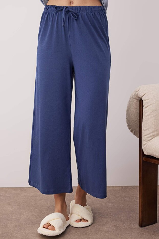 Mavi %100 Pamuklu Kapri Örme Pijama Takımı THMAW26PT00124 - 3
