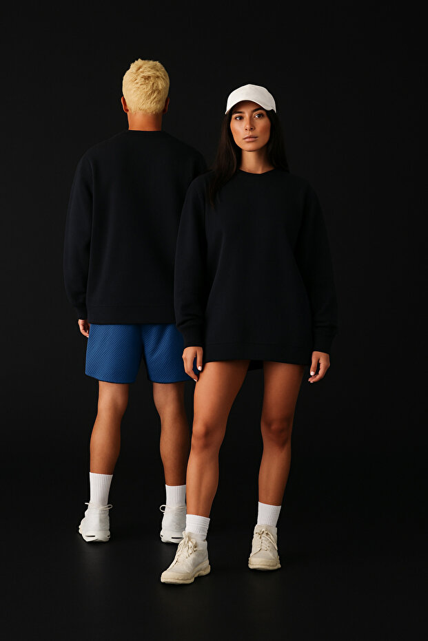 Lenithra Basic Oversize Black Unisex Sweatshirt