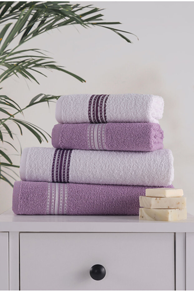 Sada ručníků do koupelny 4 kusy Lila – Bílá Elvin – Měkká textura (70X140X2 /50X90CMX2) - 6