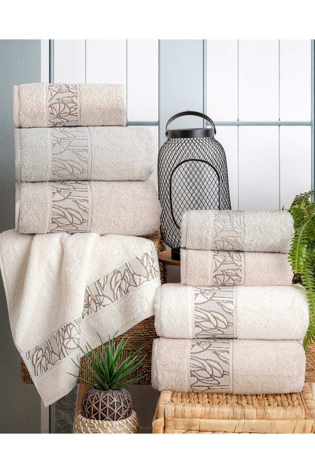 Buldan Üretim Dowry Luxury Jacquard Garden 4-Piece Hand/Face Towel I 50X90