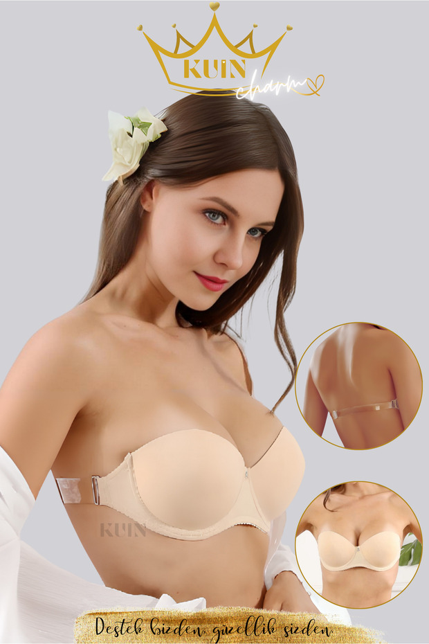حمالة صدر بدون أشرطة من CHARM BRA، حمالة صدر بظهر مكشوف وشفاف من الخلف (مع حشوة ودعم)