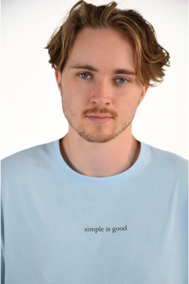 Men's Slogan Printed Basic Crew Neck T-Shirt - 3
