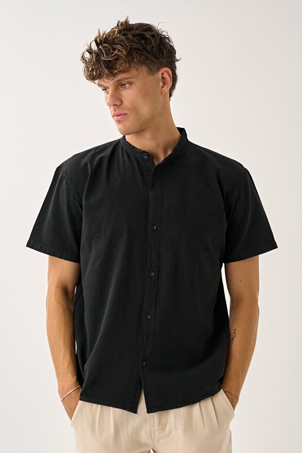 Men's Summer Judge Collar Short Sleeve Buttoned Comfortable Fit 100% Cotton Shirt E212