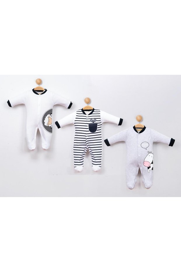 Unisex Baby Gray Panda Patterned Newborn 3-Piece Rompers Set