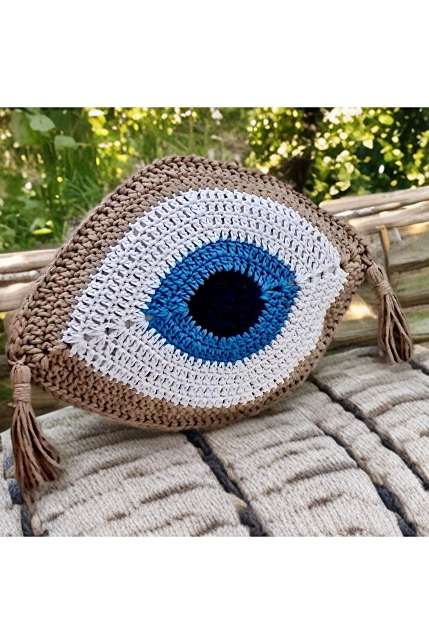 Megahan Evil Eye Bead Knitted Throw Pillow