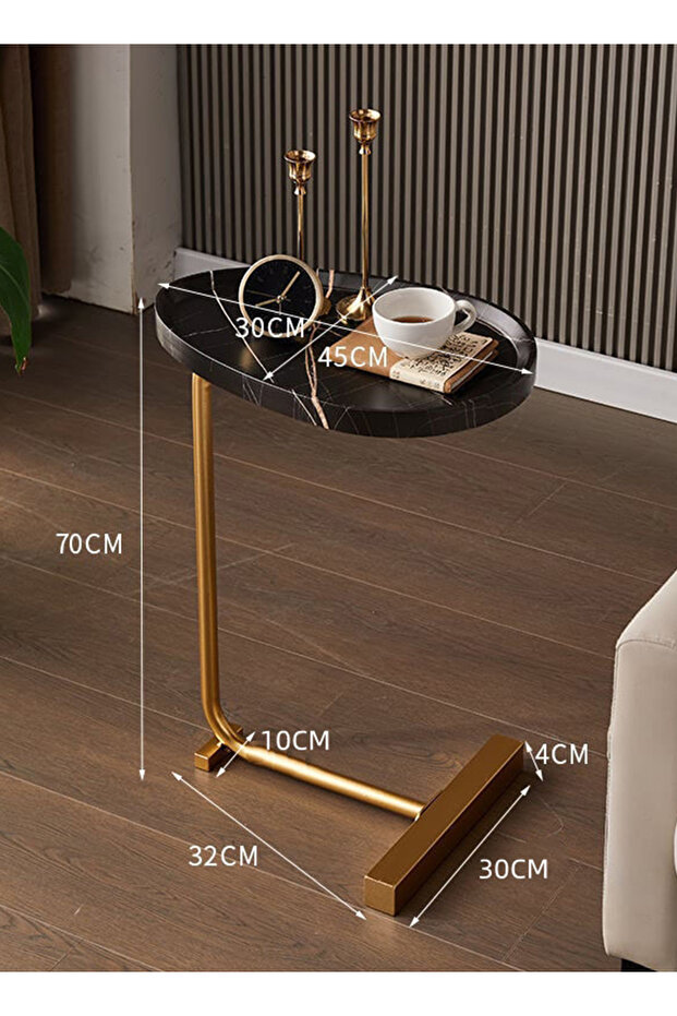 طاولة جانبية بسيطة على شكل حرف C من الرخام المبتكر لغرفة المعيشة، طاولة قهوة متحركة بجانب السرير - 5