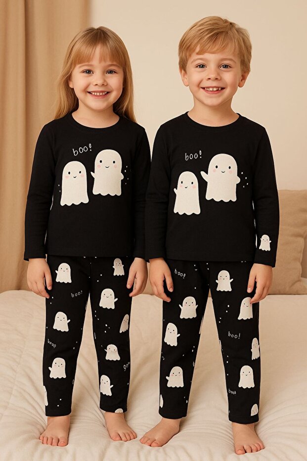 Hayeletli Unisex 2'li Alt Üst Pijama Takımı - 1