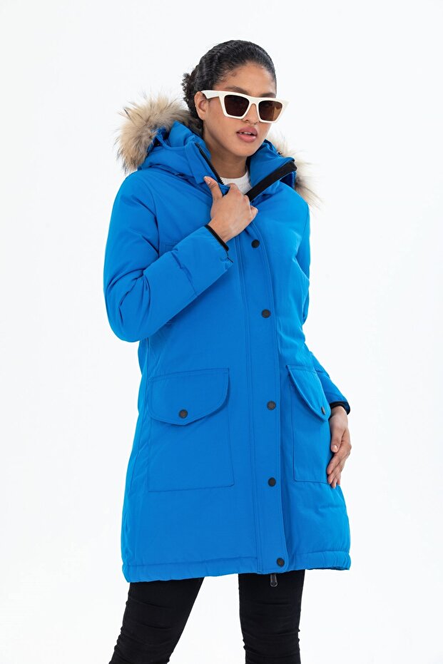 Women's Long Detachable Natural Fur Hooded Padded Wind Resistant Water Repellent down Jackets 8645