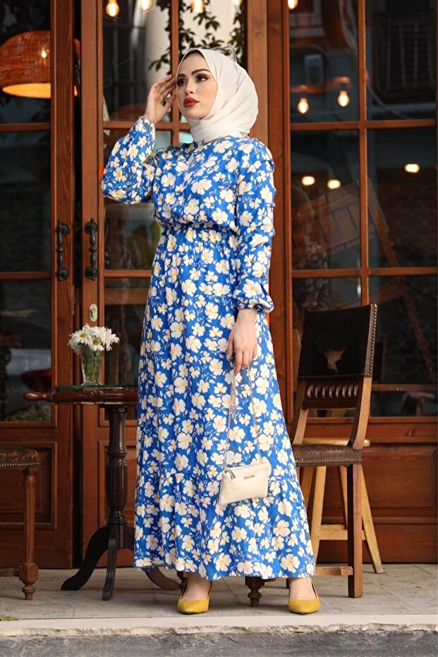 Tkané šaty se vzorem Daisy - Indigo - 1