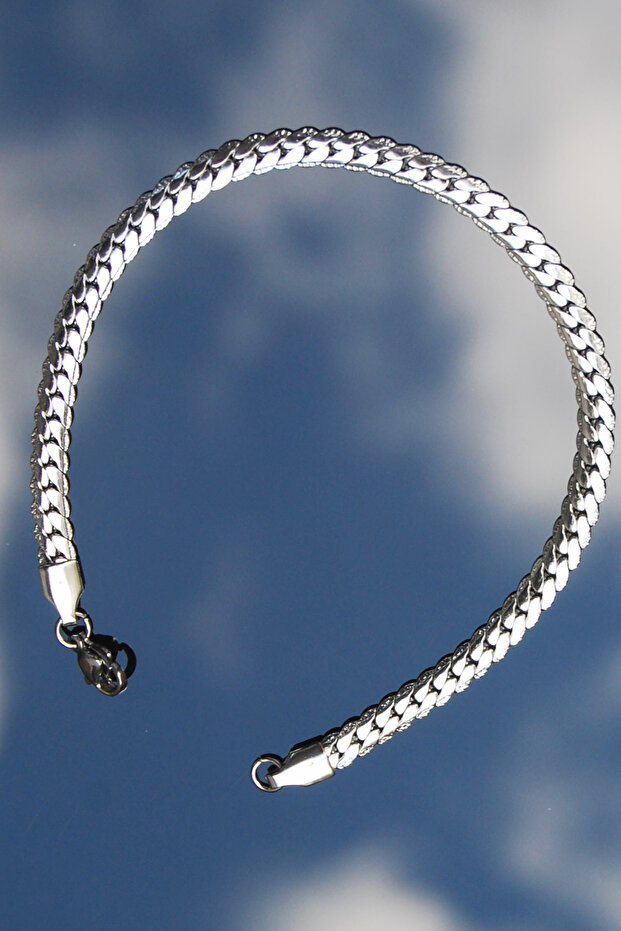 Steel Crushed Gourmet Patterned Bracelet 5 mm Silver Color | Non-Blackening, Unisex, 2 Years Warranty
