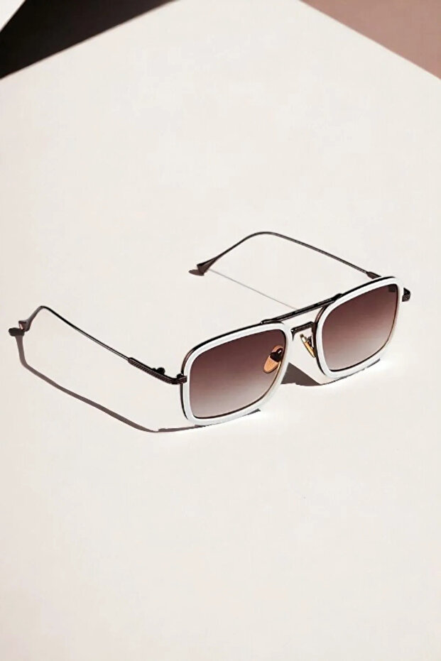 Gaza Unisex Cream Rectangular Metal Uv400 Sunglasses - 2