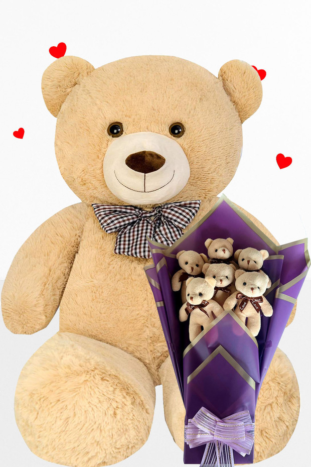 Plush Teddy Bear 90 cm Bear and Purple Plush Teddy Bear Bouquet Gift for Lover Birthday Special Day Set