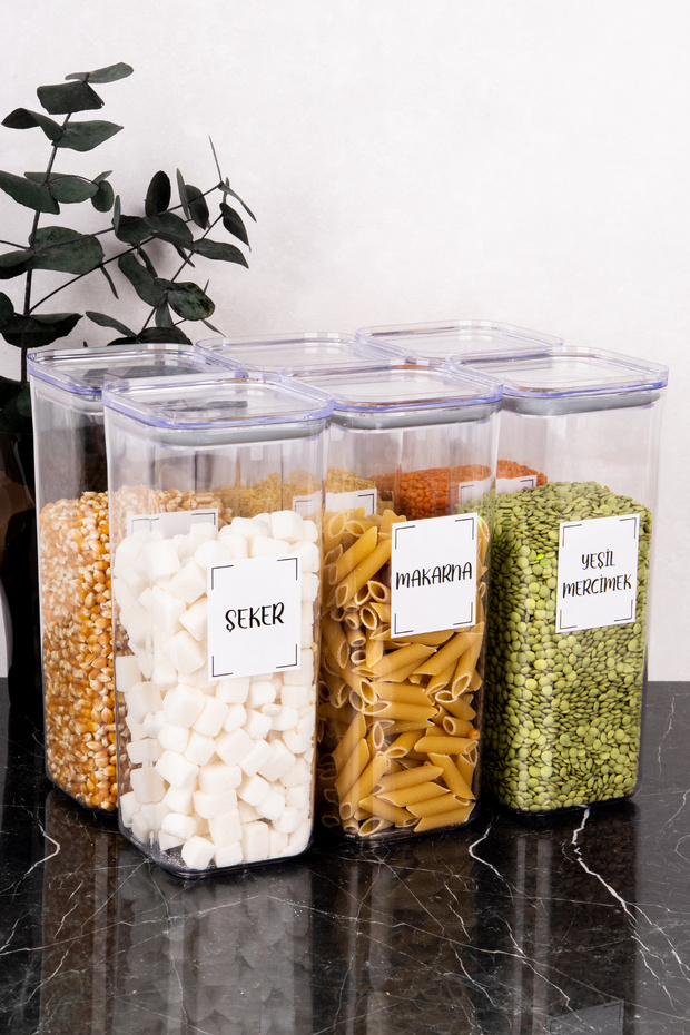 6-Piece Acrylic Mica 1700 ml Labeled Vacuum Lid Pulses Set Storage Container Food Set Jar