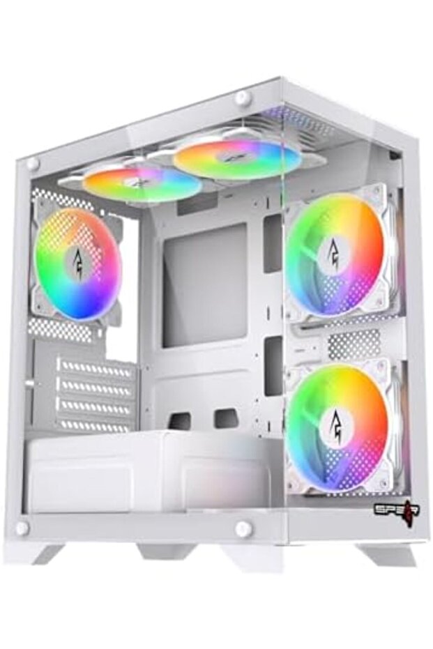 كيس كمبيوتر ألعاب سوشي 345 Micro Atx حجم لوحه أم (صغير) 4 مراوحARGB- لون أبيض - 2