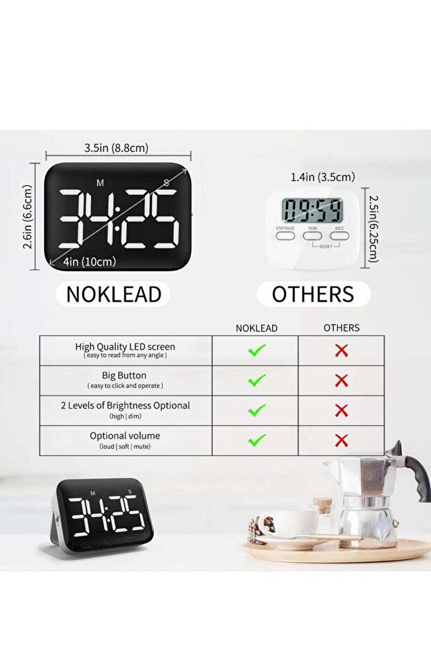 Digital Kitchen Timer,Magnetic with Large LED Display,2 Brightness,Loud Volume,Easy for Home Use - 4