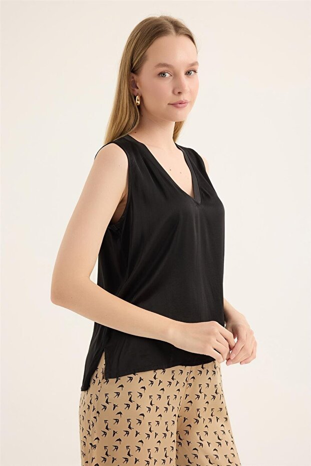 Molded V-Neck Blouse - 3