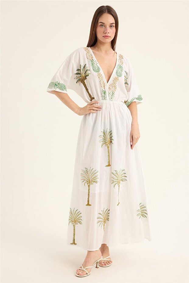 فستان Palm مزين بالخرز
