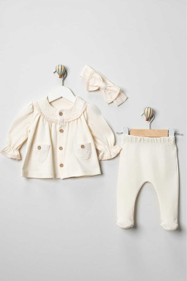Baby Girls 3-Piece Set – Blouse, Booties Pants and Headband