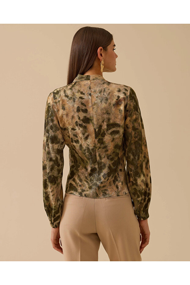 Drapeli Kruvaze Desenli Bluz - 3