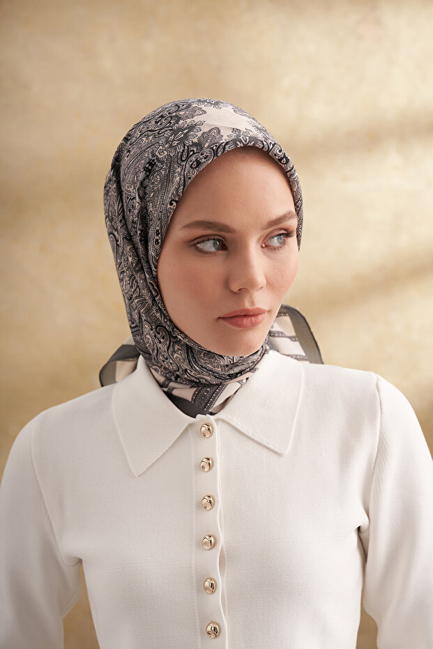 وشاح منقوش من الفليس فيسكوز جاردان - رمادي غامق - 2