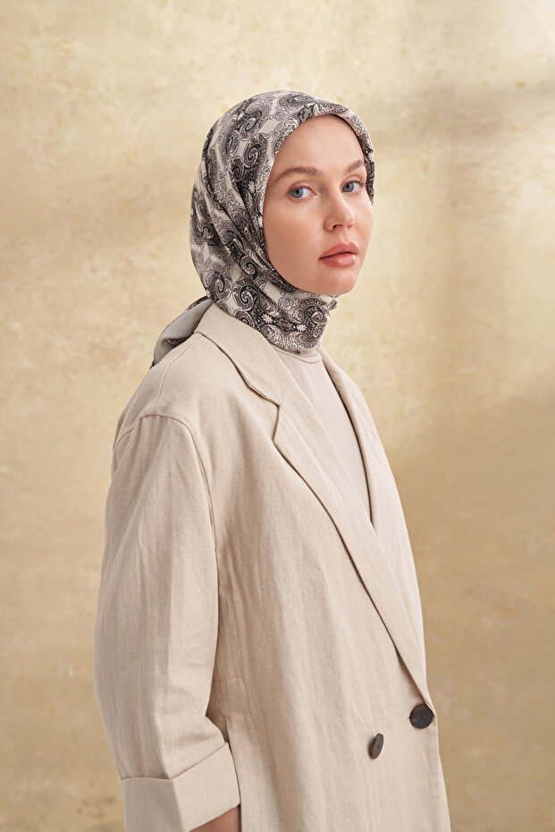 Floş Viscos Gaia Pattern Scarf - Stone - 4