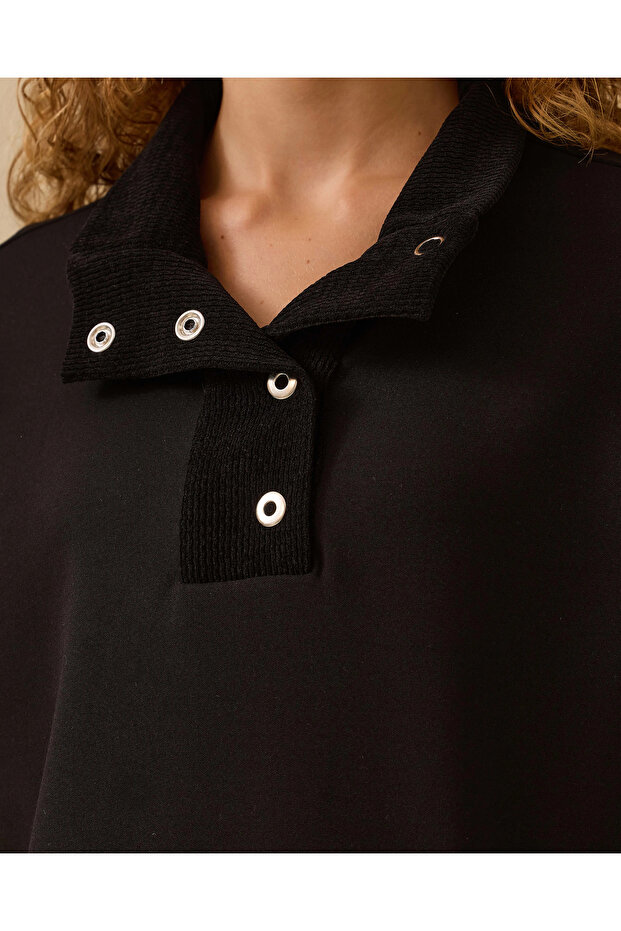 Cepli Kadife Yaka Sweatshirt - 4