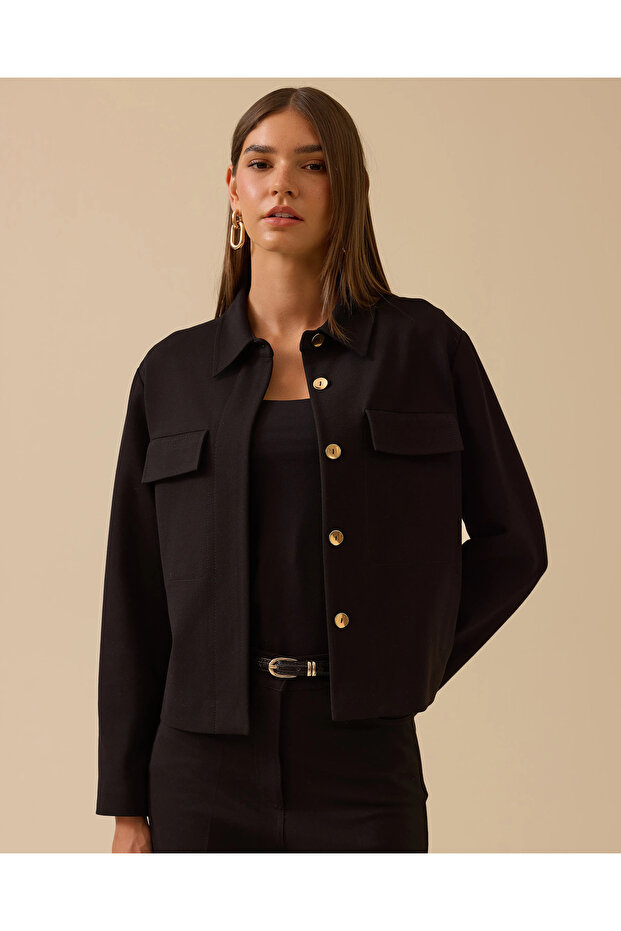 Düğmeli Cep Kapaklı Ceket - 2