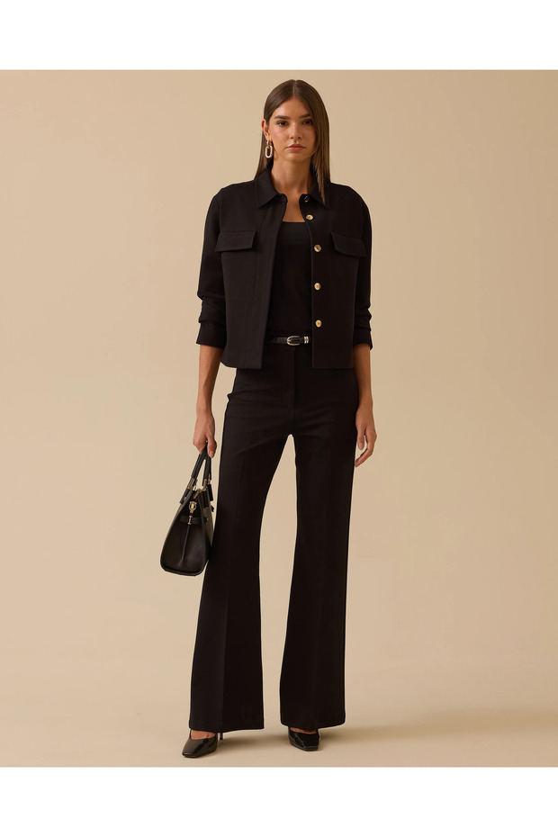 Düğmeli Cep Kapaklı Ceket - 3