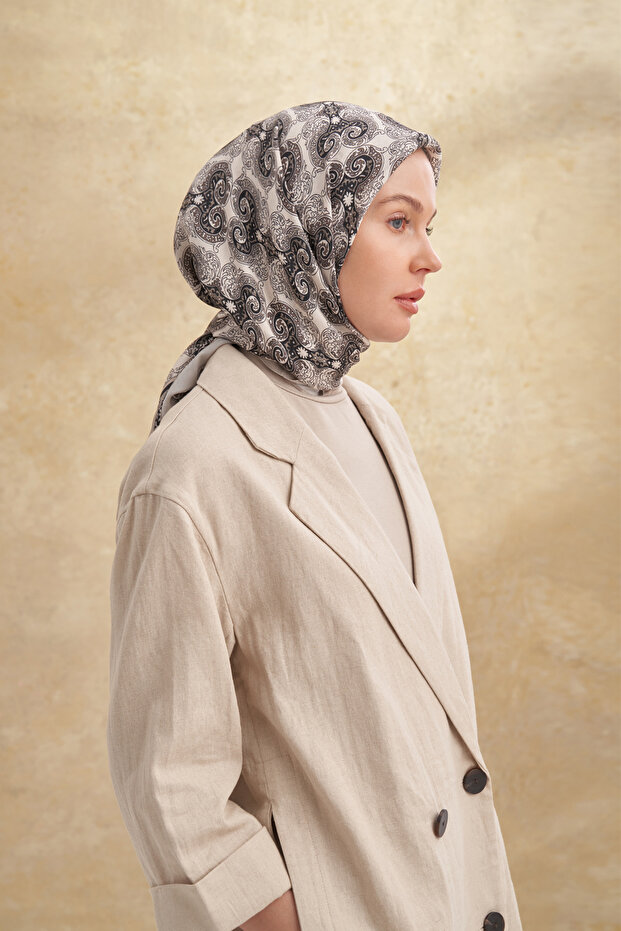 Floş Viscos Gaia Pattern Scarf - Stone - 3