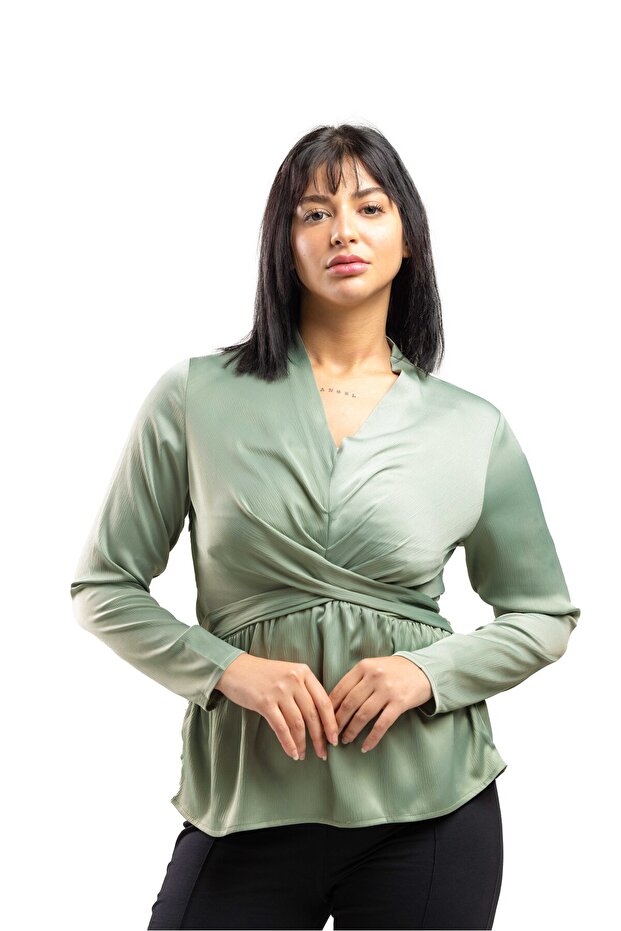 بلوزة أناقة الساتان ملفوفة - 1