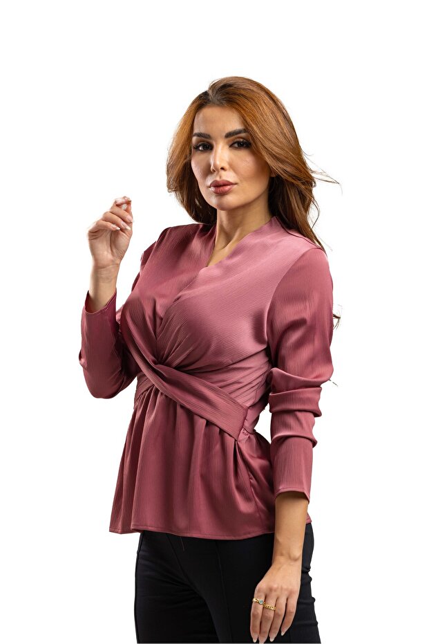 بلوزة أناقة الساتان ملفوفة - 2