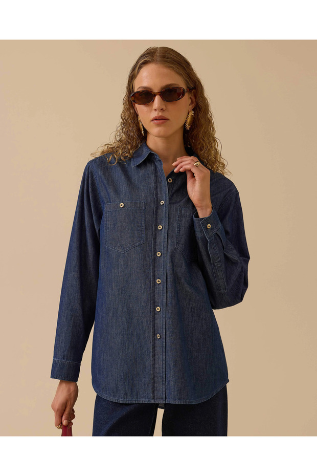 Cepli Düğmeli Jean Gömlek - 4