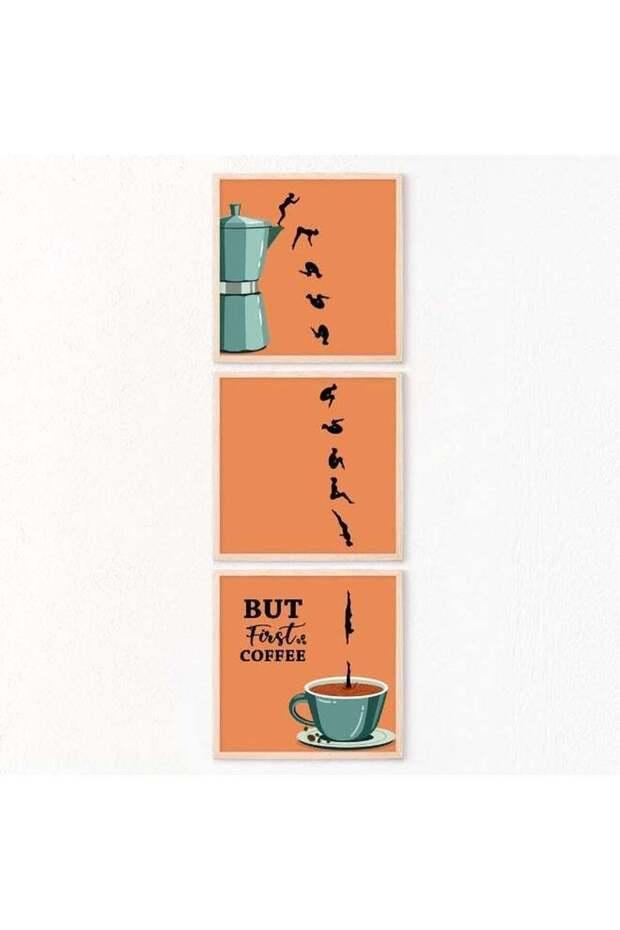 SAGUEYU With Frame But First Coffee Wall Art Decor for Kitchen 3pcs/Set