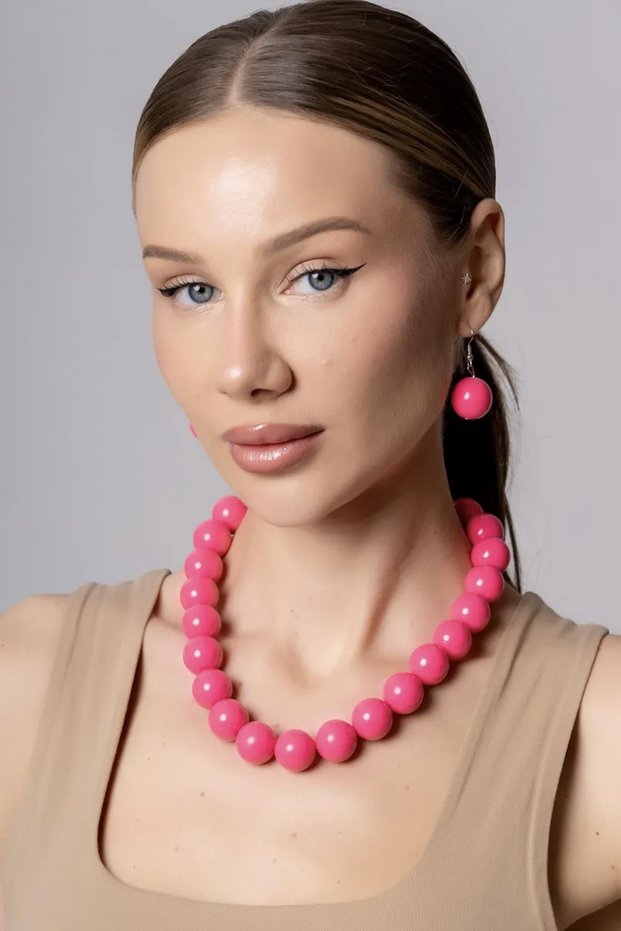 Large Beaded Necklace Earring Set - 20mm Beaded