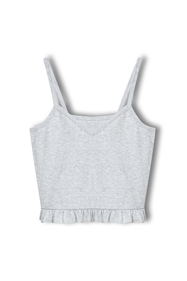 Pamuklu Fitilli Crop Atlet ve Fırfırlı Şort Kadın Pijama Takımı - 5