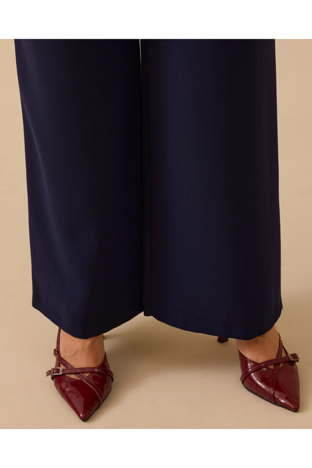 Elena Beli Lastikli Tek Pile Geniş Paça Pantolon - 5