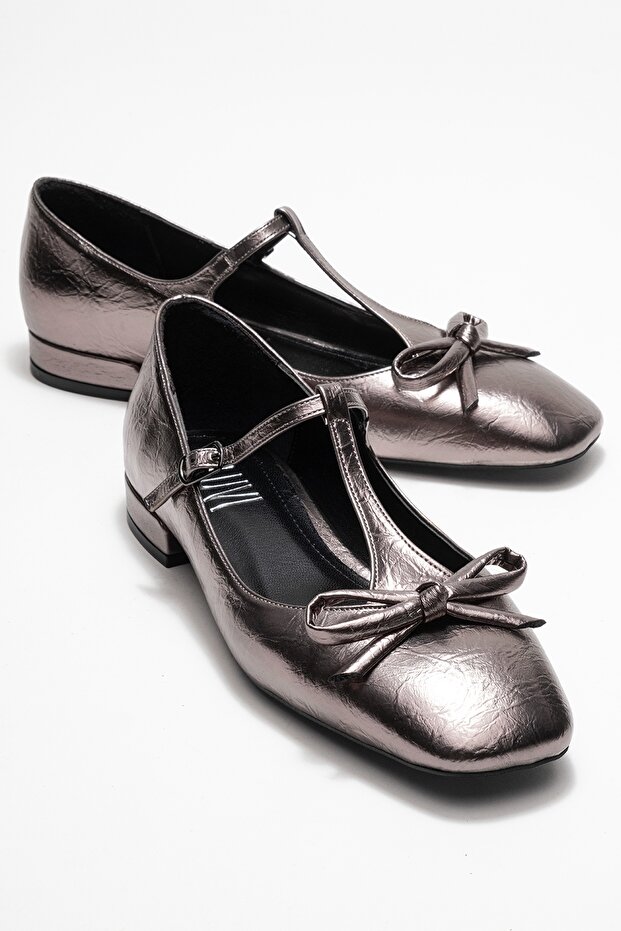 Lorena Platinum Bow Women's Ballerina Shoes