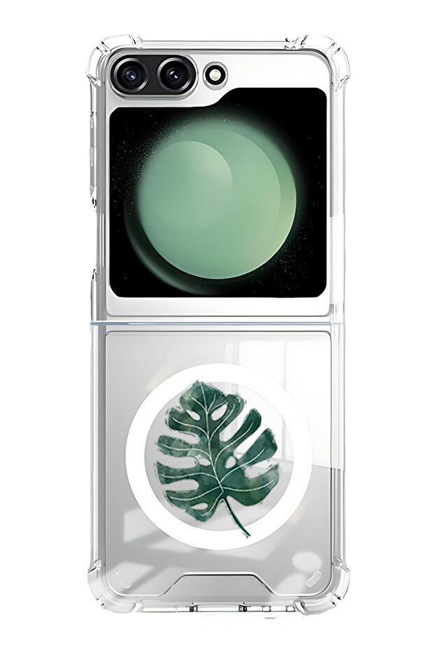 Case for Samsung Galaxy Z Flip 5 Compatible with MagSafe, Shockproof Bumper Case Monstera Leave